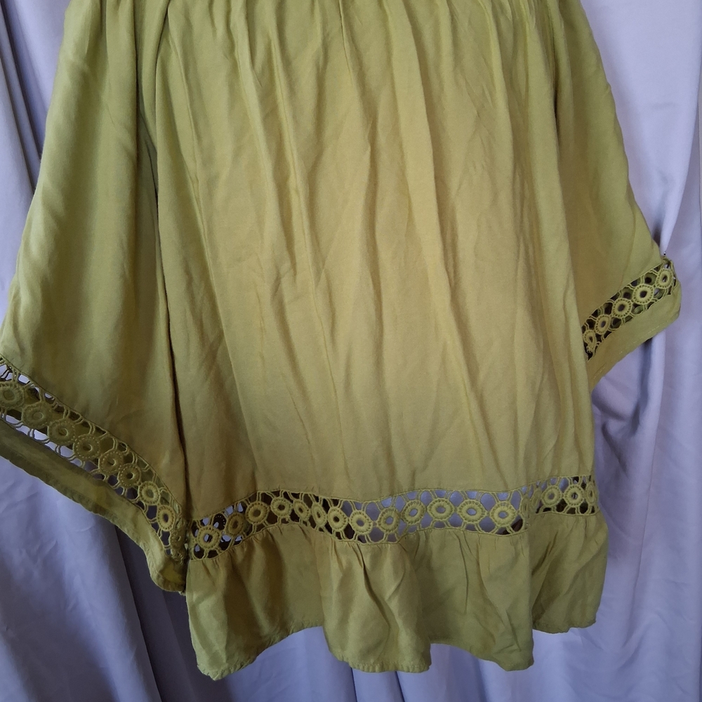 Olive Green Top with Lace Trim